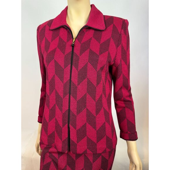 St. John Collection By Marie Gray K716335 Chevron Knit Zip-Up Jacket  Size 2 Pin - Picture 12 of 16